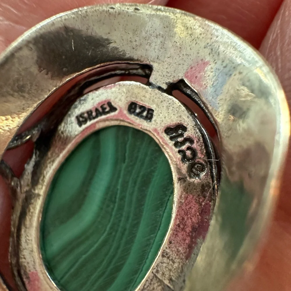 Passage Israel Signed 925 Sterling Silver Malachite Boho Statement Ring Size 6 - Picture 7 of 7